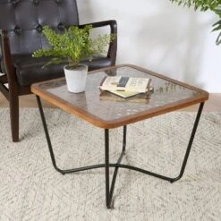 Christopher Knight Home Tierney Industrial Tempered Glass And Metal Square Coffee Table With Geometric Pattern