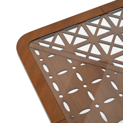 Christopher Knight Home Tierney Industrial Tempered Glass And Metal Square Coffee Table With Geometric Pattern 5 Christopher Knight Home Tierney Industrial Tempered Glass And Metal Square Coffee Table With Geometric Pattern - Image 5