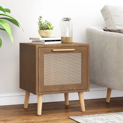 Hulett Contemporary End Table With Storage Walnut/Natural/Antique Gold - Christopher Knight Home 1 Hulett Contemporary End Table With Storage Walnut/Natural/Antique Gold - Christopher Knight Home