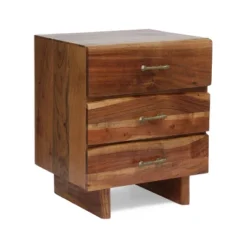 Terrell Handcrafted Boho Acacia Wood 3 Drawer Nightstand Dark Natural - Christopher Knight Home -Living Furniture GUEST 5d0377ad 157d 418a af00 5f702a5ad100
