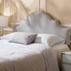 Arched Camel-Back Upholstered Headboard Queen Size With Nailhead Stud Trim, Adjustable Height Full/Queen Beds Headboard -Christopher Knight Home -Living Furniture GUEST 5d3cde5a a32b 4194 b1cd 8494d26846ab
