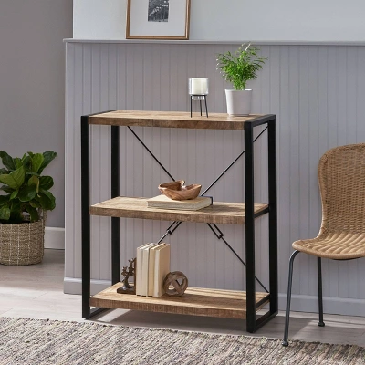 Brinkley Modern Industrial Handcrafted 3 Shelf Mango Wood Shelving Unit Natural/Black - Christopher Knight Home 1 Brinkley Modern Industrial Handcrafted 3 Shelf Mango Wood Shelving Unit Natural/Black - Christopher Knight Home