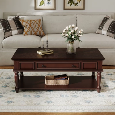 Christopher Knight Home Sana Retro Rubberwood Coffee Table With One Drawer, Shelf And Lockable Wheels 8 Christopher Knight Home Sana Retro Rubberwood Coffee Table With One Drawer, Shelf And Lockable Wheels - Image 8