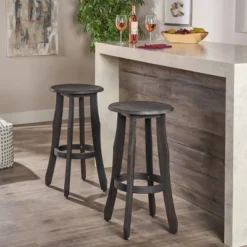 Set Of 2 Ruthie Acacia Barstools Dark Gray - Christopher Knight Home