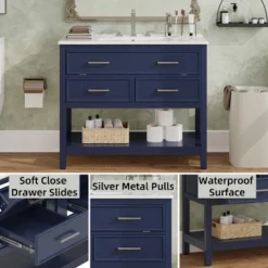 Christopher Knight Home Lowell Contemporary 36" Bathroom Vanity With Ceramic Sink, Tip-Out Tray, 2 Drawers And Open Shelf -Living Furniture GUEST 61d13b69 54f7 4396 8bbe 02e3f3fe08dc