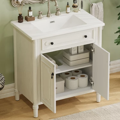 Christopher Knight Home Mualani 31" Vintage Bathroom Vanity With Ceramic Sink, 2 Doors And Adjustable Shelf 1 Christopher Knight Home Mualani 31" Vintage Bathroom Vanity With Ceramic Sink, 2 Doors And Adjustable Shelf