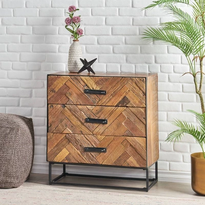 Burdine Handcrafted Boho Wood 3 Drawer Cabinet Natural/Black - Christopher Knight Home 1 Burdine Handcrafted Boho Wood 3 Drawer Cabinet Natural/Black - Christopher Knight Home
