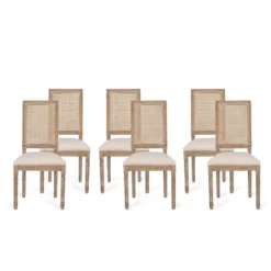 Set Of 6 Regina French Country Wood And Cane Upholstered Dining Chairs - Christopher Knight Home -Living Furniture GUEST 65489b8a 46b5 40ba b009 2f282869d961