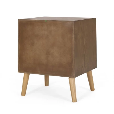Hulett Contemporary End Table With Storage Walnut/Natural/Antique Gold - Christopher Knight Home 3 Hulett Contemporary End Table With Storage Walnut/Natural/Antique Gold - Christopher Knight Home - Image 3