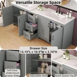 Christopher Knight Home Lucian Modern 84" Double-Sink Bathroom Vanity With Ceramic Sinks, 3 Drawers And Adjustable Shelves 12 Christopher Knight Home Lucian Modern 84" Double-Sink Bathroom Vanity With Ceramic Sinks, 3 Drawers And Adjustable Shelves -Living Furniture GUEST 661ae77c 1551 4d3a aec4 e5b81a616d8e