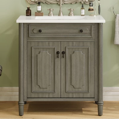 Christopher Knight Home Mualani 31" Vintage Bathroom Vanity With Ceramic Sink, 2 Doors And Adjustable Shelf 10 Christopher Knight Home Mualani 31" Vintage Bathroom Vanity With Ceramic Sink, 2 Doors And Adjustable Shelf - Image 10