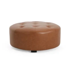Christopher Knight Home Rafael Modern Button Tufted Faux Leather Round Ottoman, Light Brown -Living Furniture GUEST 673e2dcd 7f5f 40ac a860 45398728b233