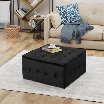 Judson Glam Tufted Velvet Ottoman Black - Christopher Knight Home 1 Judson Glam Tufted Velvet Ottoman Black - Christopher Knight Home