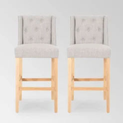 Set Of 2 Lansglen Button Tufted Wingback Barstools - Christopher Knight Home -Living Furniture GUEST 682f098c fc5f 4f5f ae48 7f3a81a746e4