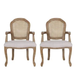 2pk Mina French Country Wood And Cane Upholstered Dining Chairs - Christopher Knight Home -Living Furniture GUEST 6a36b513 b6f7 4a22 ae53 4e03c448180d