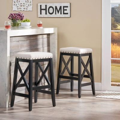 Set Of 2 Greely Farmhouse Barstools - Christopher Knight Home 1 Set Of 2 Greely Farmhouse Barstools - Christopher Knight Home