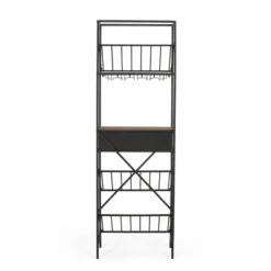 Boster Boho Industrial 21 Bottle Floor Wine Rack With Storage Natural/Black - Christopher Knight Home -Living Furniture GUEST 6b0b6ce6 d421 4089 8392 7d134756ca49