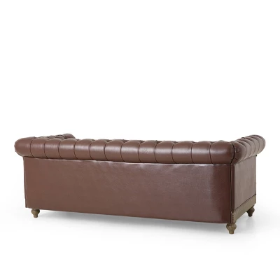 Castalia Chesterfield Tufted 3 Seater Sofa With Nailhead Trim Dark Brown/Natural - Christopher Knight Home 3 Castalia Chesterfield Tufted 3 Seater Sofa With Nailhead Trim Dark Brown/Natural - Christopher Knight Home - Image 3