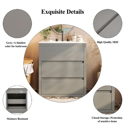 Christopher Knight Home Griffin Contemporary 30" Bathroom Vanity With Ceramic Sink And Full-Extension Drawers 6 Christopher Knight Home Griffin Contemporary 30" Bathroom Vanity With Ceramic Sink And Full-Extension Drawers - Image 6