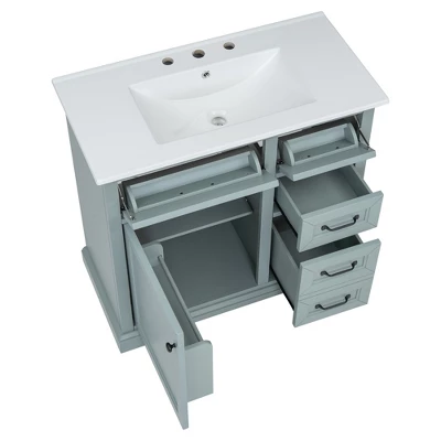 36"W Bathroom Vanity With Sink, Bathroom Cabinet With Tip-out Drawers, Storage Drawers, Door Shelf And Soft Closing Door-Christopher Knight Home 10 36"W Bathroom Vanity With Sink, Bathroom Cabinet With Tip-out Drawers, Storage Drawers, Door Shelf And Soft Closing Door-Christopher Knight Home - Image 10