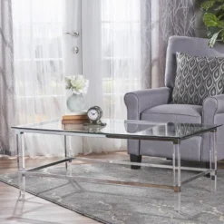 Bayla Modern Coffee Table Clear - Christopher Knight Home: Tempered Glass, Iron & Acrylic