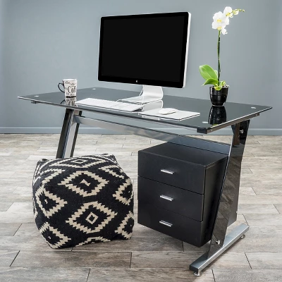 Glass Writing Desk With Drawers Black - Christopher Knight Home 1 Glass Writing Desk With Drawers Black - Christopher Knight Home