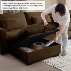 Christopher Knight Home Constance Large L-Shaped Corduroy 157.5" Sectional Sofa With Storage Ottoman And 4 Waist Pillows -Living Furniture GUEST 6d975347 a488 4b17 a84f b21e9f3c3d60