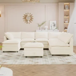 Christopher Knight Home Thea 8 Piece Versatile Modular Sofa Bed With Storage And Faux Double-Layer Cushions