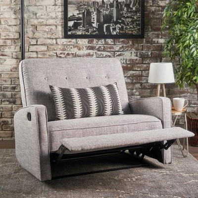 Calliope Buttoned Fabric Reclining Loveseat Light Gray Tweed - Christopher Knight Home 1 Calliope Buttoned Fabric Reclining Loveseat Light Gray Tweed - Christopher Knight Home