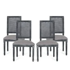 Christopher Knight Home Brownell French Country Wood And Cane Upholstered Dining Chairs (Set Of 4) -Living Furniture GUEST 6f8e75c6 b2cf 4876 a5c7 2280c624cbe0
