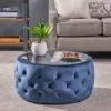 Chana Glam Coffee Table Ottoman Blue - Christopher Knight Home: Velvet, Tempered Glass, Luxury Living Room Furniture