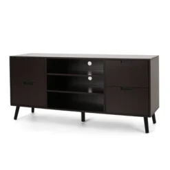 Doerun Mid-Century Modern Storage TV Stand For TVs Up To 48" Dark Gray/Black - Christopher Knight Home -Living Furniture GUEST 72e81fe4 4aae 42ae 8df2 fbcca307d45d