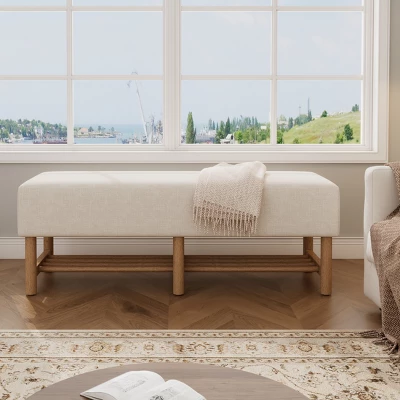 Christopher Knight Home Zarik Modern Rubberwood Linen Upholstered Bench 8 Christopher Knight Home Zarik Modern Rubberwood Linen Upholstered Bench - Image 8