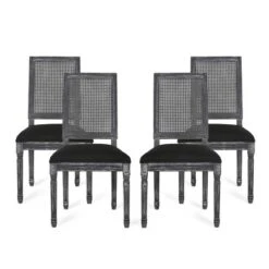Set Of 4 Regina French Country Wood And Cane Upholstered Dining Chairs - Christopher Knight Home -Living Furniture GUEST 7511c8c1 17cc 472a bfa1 22c81dda818c