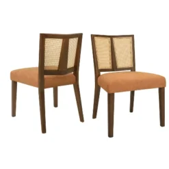 Christopher Knight Home Hassan Rubberwood Upholstered Dining Chairs With Cane Webbing(Set Of 2) -Living Furniture GUEST 7558acc5 4286 4e60 90fb a022db3fc338