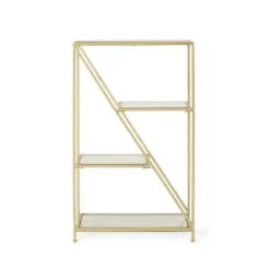 Kokesh Modern Glam Tempered Glass 3 Shelf Asymmetrical Bookcase Gold - Christopher Knight Home -Living Furniture GUEST 76aac0ad 62b1 4356 b049 86166c87825f