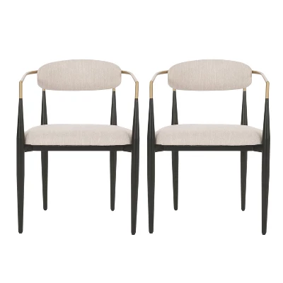 Christopher Knight Home Set Of 2 Elmore Iron Upholstered Dining Chairs Beige/Black/Gold 1 Christopher Knight Home Set Of 2 Elmore Iron Upholstered Dining Chairs Beige/Black/Gold