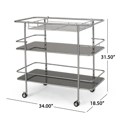 Bridger Modern 3 Tier Bar Cart With Glass Shelving Silver/Black - Christopher Knight Home 7 Bridger Modern 3 Tier Bar Cart With Glass Shelving Silver/Black - Christopher Knight Home - Image 7