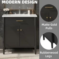 Christopher Knight Home Kachina Modern 31" Bathroom Vanity With Ceramic Sink, 2 Doors And Adjustable Shelf -Living Furniture GUEST 7cc0f96f 1405 439b abfe ff5f48e2983d