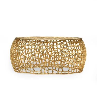 Christopher Knight Home Cortlandt Modern Handcrafted Aluminum Mesh Coffee Table Gold: Chic Pedestal Base, No Assembly Required 2 Christopher Knight Home Cortlandt Modern Handcrafted Aluminum Mesh Coffee Table Gold: Chic Pedestal Base, No Assembly Required - Image 2