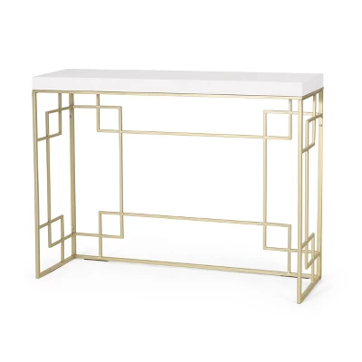 Depue Modern Glam Geometric Console Table Gold/White - Christopher Knight Home 2 Depue Modern Glam Geometric Console Table Gold/White - Christopher Knight Home - Image 2