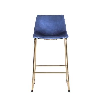 Cedric Modern Glam Velvet Counter Height Barstool Blue/Gold - Christopher Knight Home 2 Cedric Modern Glam Velvet Counter Height Barstool Blue/Gold - Christopher Knight Home - Image 2