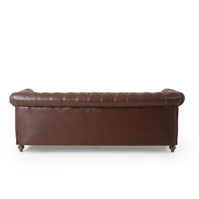 Castalia Chesterfield Tufted 3 Seater Sofa With Nailhead Trim Dark Brown/Natural - Christopher Knight Home 6 Castalia Chesterfield Tufted 3 Seater Sofa With Nailhead Trim Dark Brown/Natural - Christopher Knight Home - Image 6