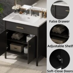 Christopher Knight Home Kachina Modern 31" Bathroom Vanity With Ceramic Sink, 2 Doors And Adjustable Shelf -Living Furniture GUEST 84e9a00e bd62 40e3 b96c 7a26d173e745