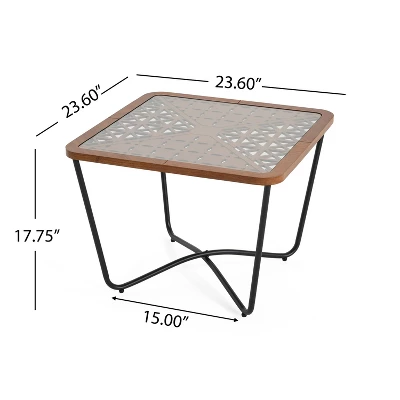 Christopher Knight Home Tierney Industrial Tempered Glass And Metal Square Coffee Table With Geometric Pattern 2 Christopher Knight Home Tierney Industrial Tempered Glass And Metal Square Coffee Table With Geometric Pattern - Image 2