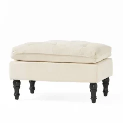Jeremy Tufted Ottoman Crème Velvet - Christopher Knight Home: Upholstered Footrest, Hardwood Frame, 200lb Capacity -Living Furniture GUEST 85df4684 9864 4adc 8716 cff7177ba157