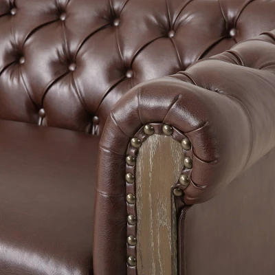 Castalia Chesterfield Tufted 3 Seater Sofa With Nailhead Trim Dark Brown/Natural - Christopher Knight Home 8 Castalia Chesterfield Tufted 3 Seater Sofa With Nailhead Trim Dark Brown/Natural - Christopher Knight Home - Image 8