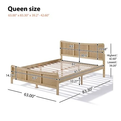 Christopher Knight Home Odila Boho Wood Platform Bed With Rattan Curved Adjustable Height Headboard 2 Christopher Knight Home Odila Boho Wood Platform Bed With Rattan Curved Adjustable Height Headboard - Image 2