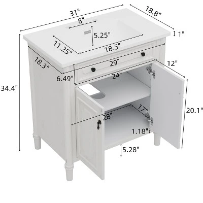 Christopher Knight Home Mualani 31" Vintage Bathroom Vanity With Ceramic Sink, 2 Doors And Adjustable Shelf 2 Christopher Knight Home Mualani 31" Vintage Bathroom Vanity With Ceramic Sink, 2 Doors And Adjustable Shelf - Image 2