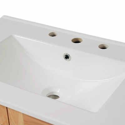 Christopher Knight Home Ramona 30" Mid-Century Modern Bathroom Vanity With Ceramic Sink, Antique Natural 9 Christopher Knight Home Ramona 30" Mid-Century Modern Bathroom Vanity With Ceramic Sink, Antique Natural - Image 9